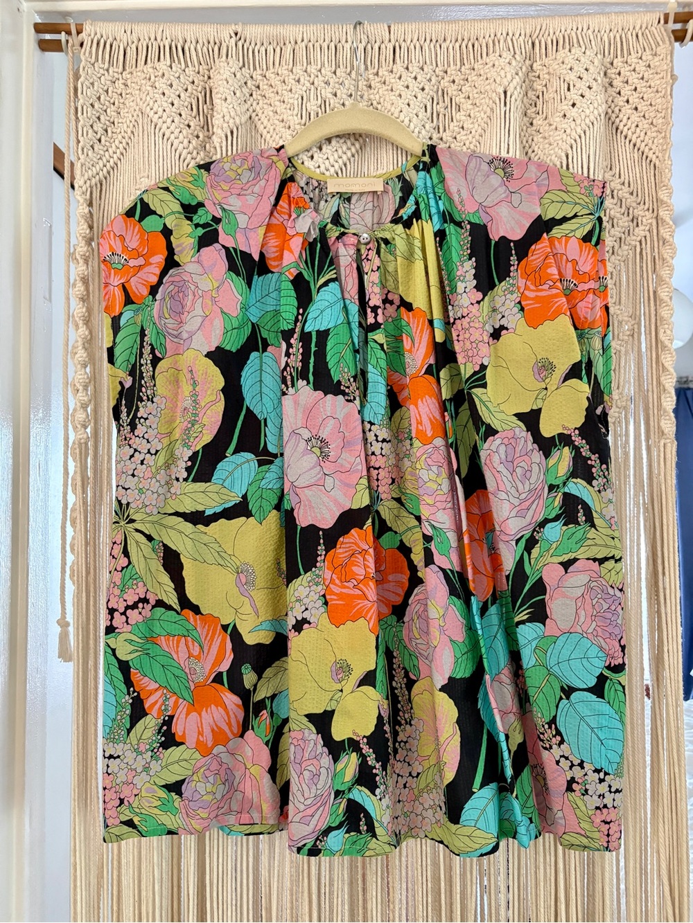 Woven Floral Tie-Neck Blouse - Black Multi